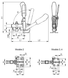 dessin technique sauterelle de bridage avec verrouillage de sécurité amf 6800S