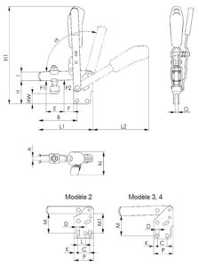 dessin technique sauterelle de bridage avec verrouillage de sécurité amf 6802S