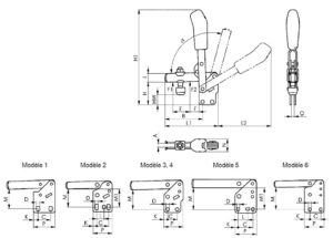 dessin technique sauterelle de bridage verticale amf 6802