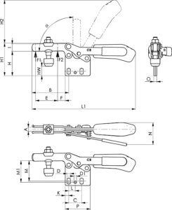 dessin technique sauterelle horizontale avec verrouillage de sécurité amf 6832S