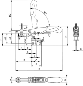 dessin technique sauterelle horizontale hauteur de serrage varaiable amf 6872