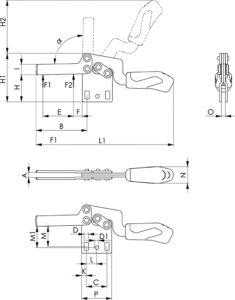 dessin technique sauterelle horizontale pour la mesure optique amf 6835B-2