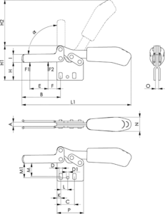 dessin technique sauterelle horizontale pour la mesure optique amf 6835B-3
