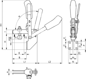 dessin technique sauterelle verticale avec verrouillage de sécurité amf 6803S
