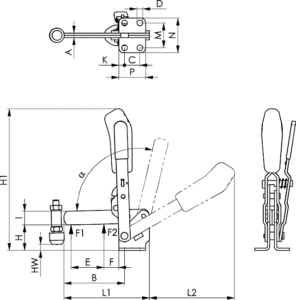 dessin technique sauterelle verticale avec verrouillage de sécurité amf 6804S