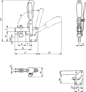 dessin technique sauterelle verticale verrouillage sécurité mesure optique amf 6802BS