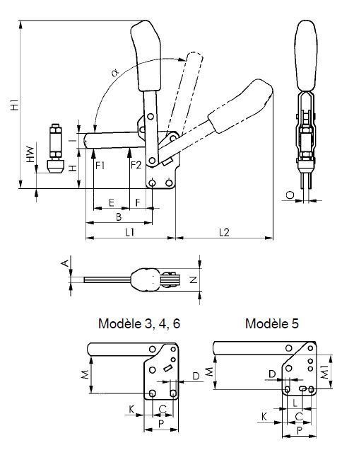 dessin technique sauterelle verticale à souder amf 6806