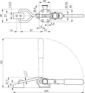 dessin technique sauterelle à crochet avec verrouillage de sécurité amf 6847SU