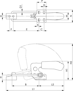 dessin technique sauterelle à crochet avec verrouillage de sécurité amf 6848HS