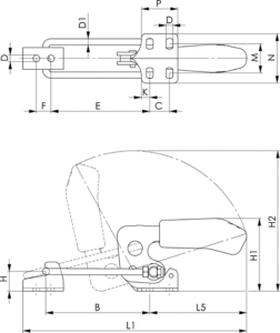 dessin technique sauterelle à crochet horizontale amf 6848H