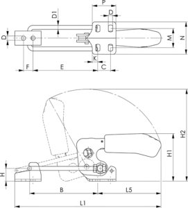 dessin technique sauterelle à crochet inox amf 6848HNI