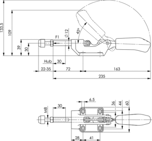 dessin technique sauterelle à tige coulissante amf 6845