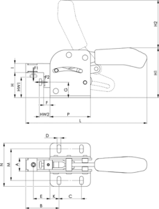 dessin technique sauterelle à tige coulissante bride combinée amf 6860