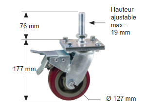 pied à roulette avec frein pour table buildpro