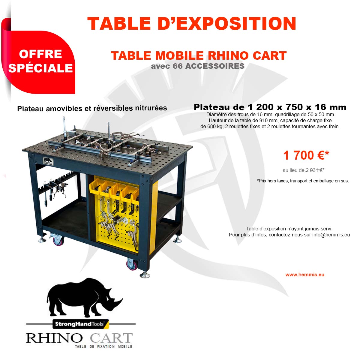 offre spéciale table d'exposition rhino cart