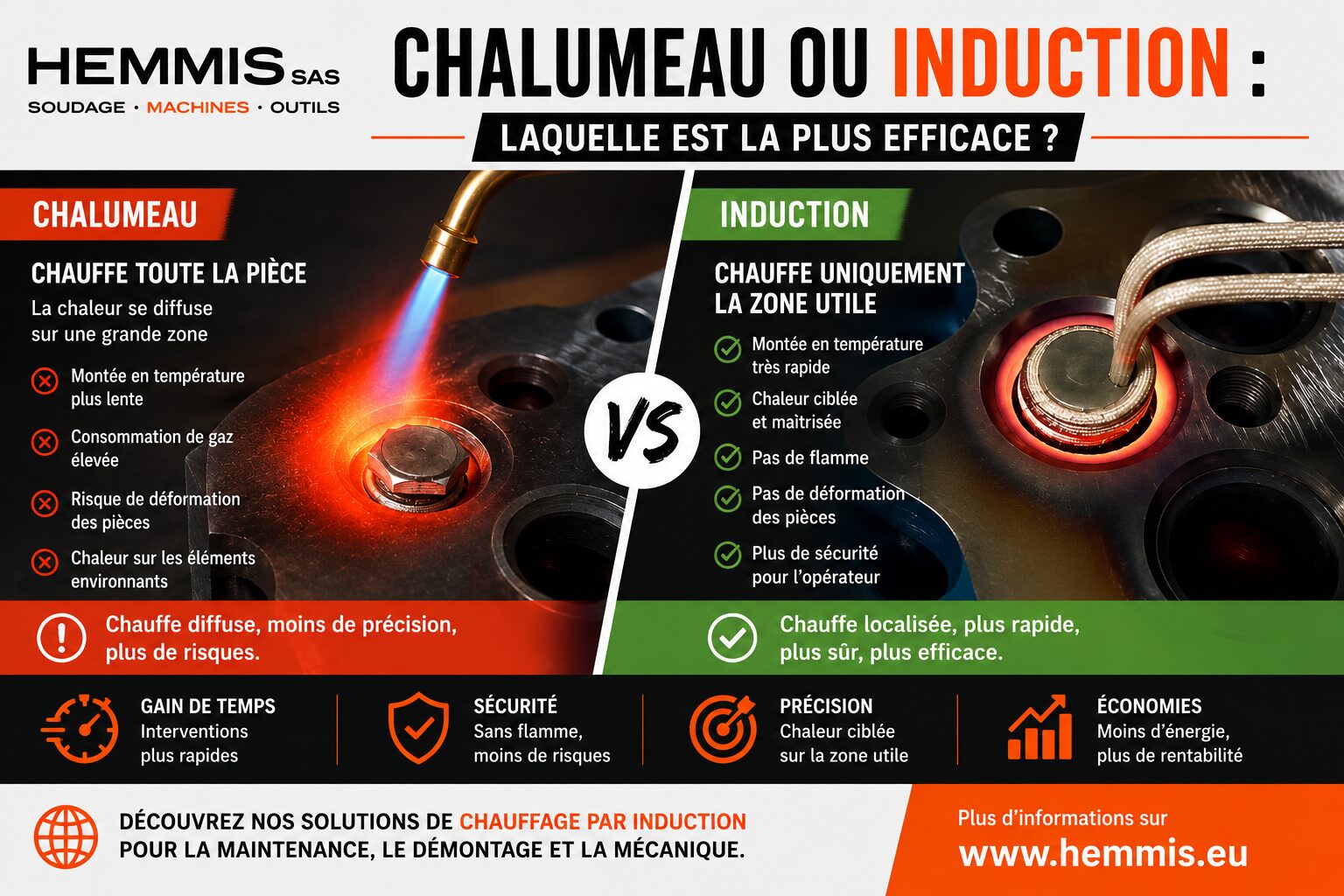 Chalumeau vs induction - efficacité comparée