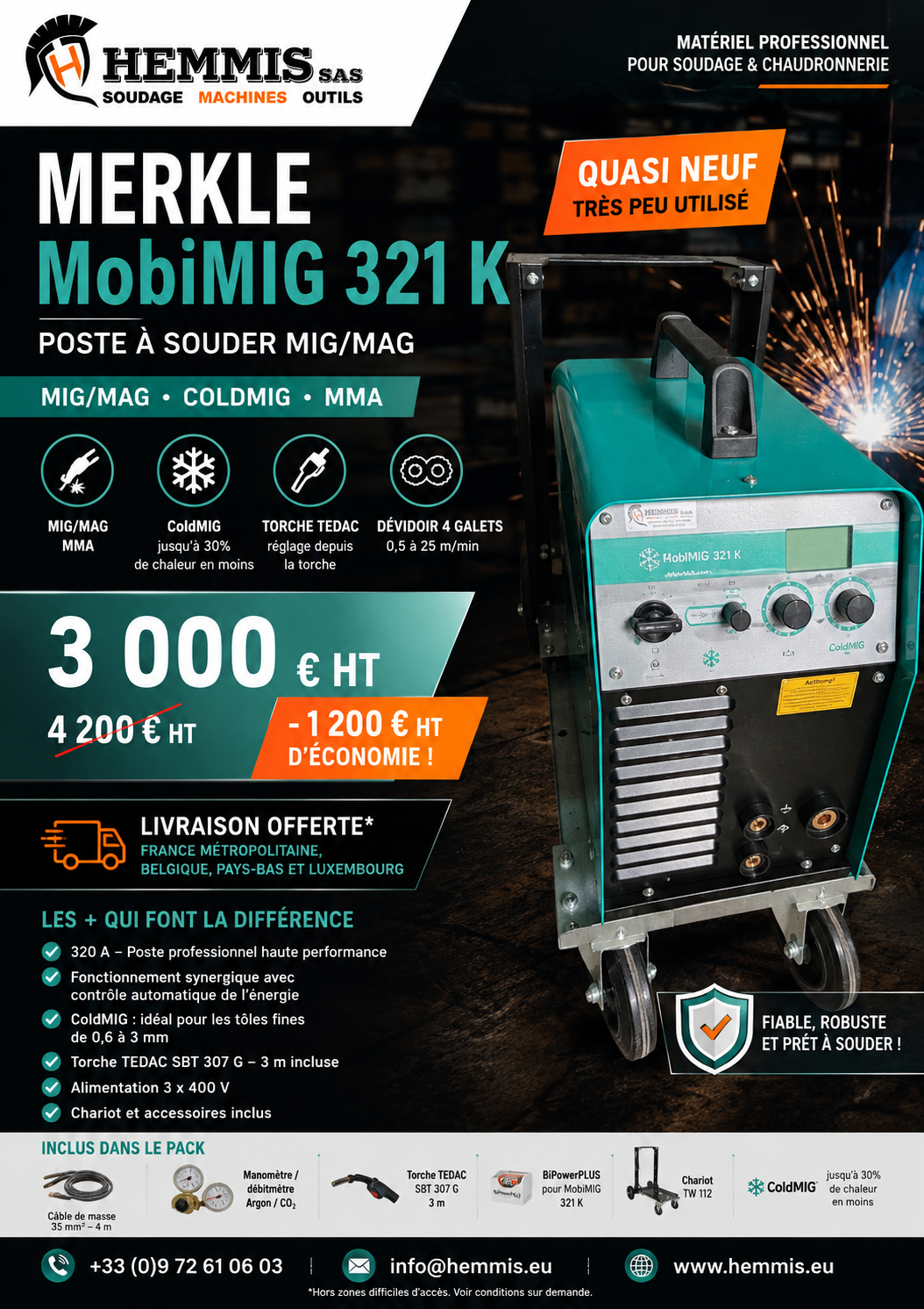 Poste à souder MIG MAG Merkle MobiMIG 321 K quasi neuf vendu par Hemmis